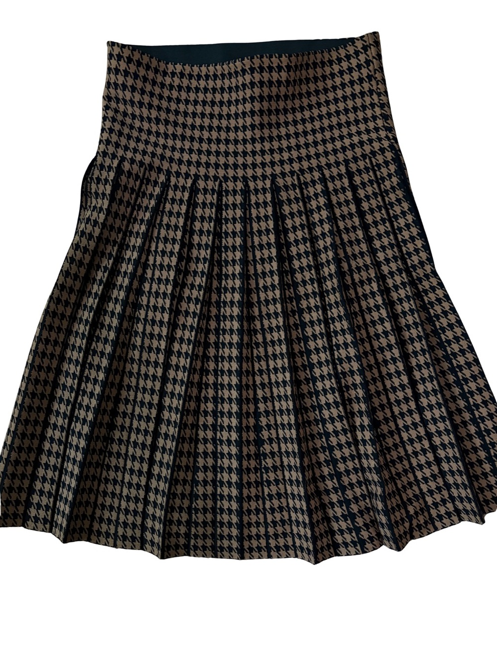 XL aleeza Paris High-Waist Pleated Houndstooth Skirt withBlack and Brown